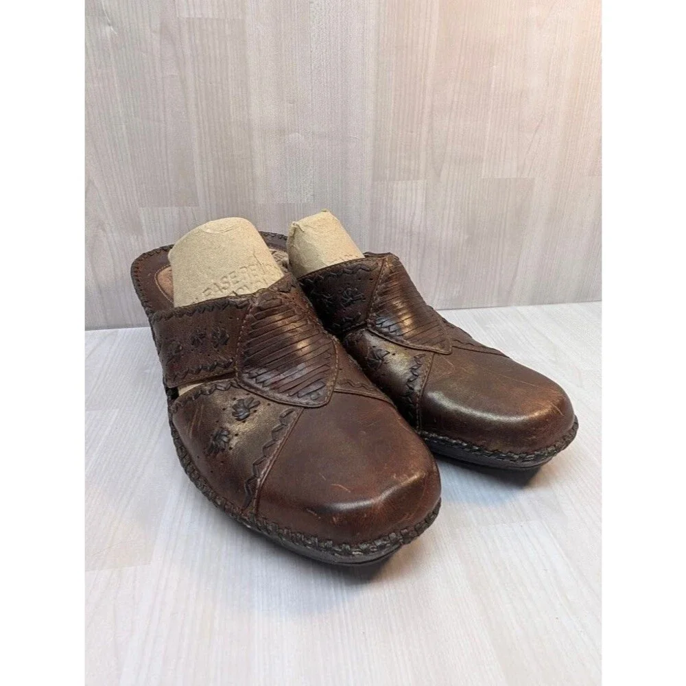 Clarks Artisan Clogs Mules Wedge Heel Womens Sz 10M 74530 Dark Brown Leather